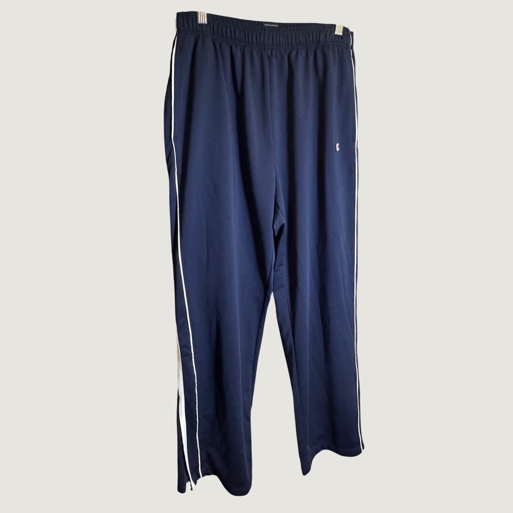 Champion Mens Navy Blue Track Pants White Piping Elastic Waist Athletic Joggers